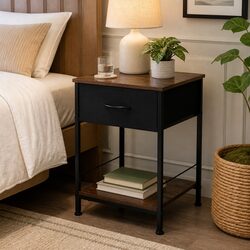 Bedside Table End Table Storage Metal Frame MDF Top with Drawer Shelf