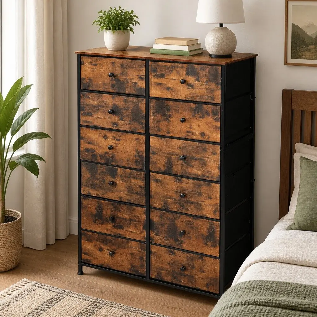 Storage Cabinet Tower Chest 12 Drawers Tallboy Dresser Bedroom Organiser Unit
