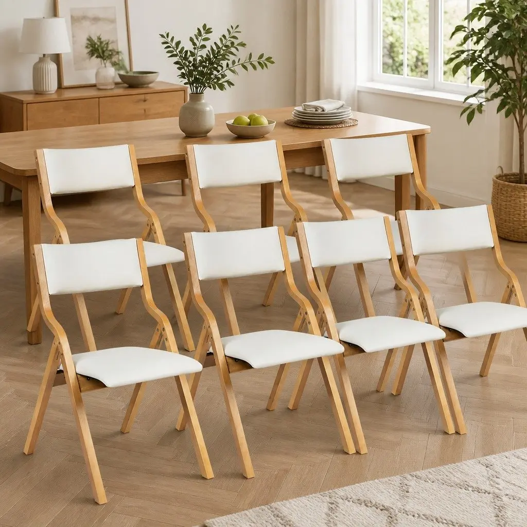 Set of 6 Folding Dining Chairs in Beige