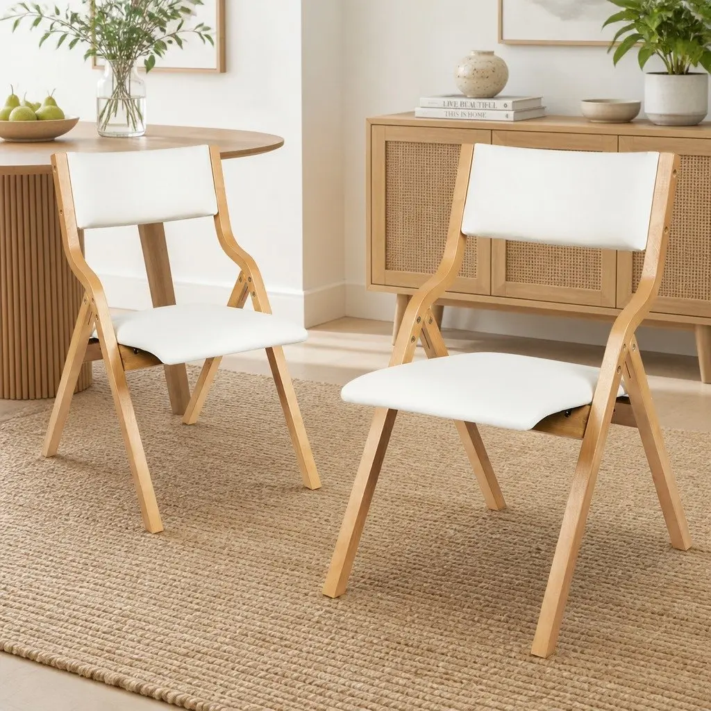 Set of 6 Folding Dining Chairs in Beige