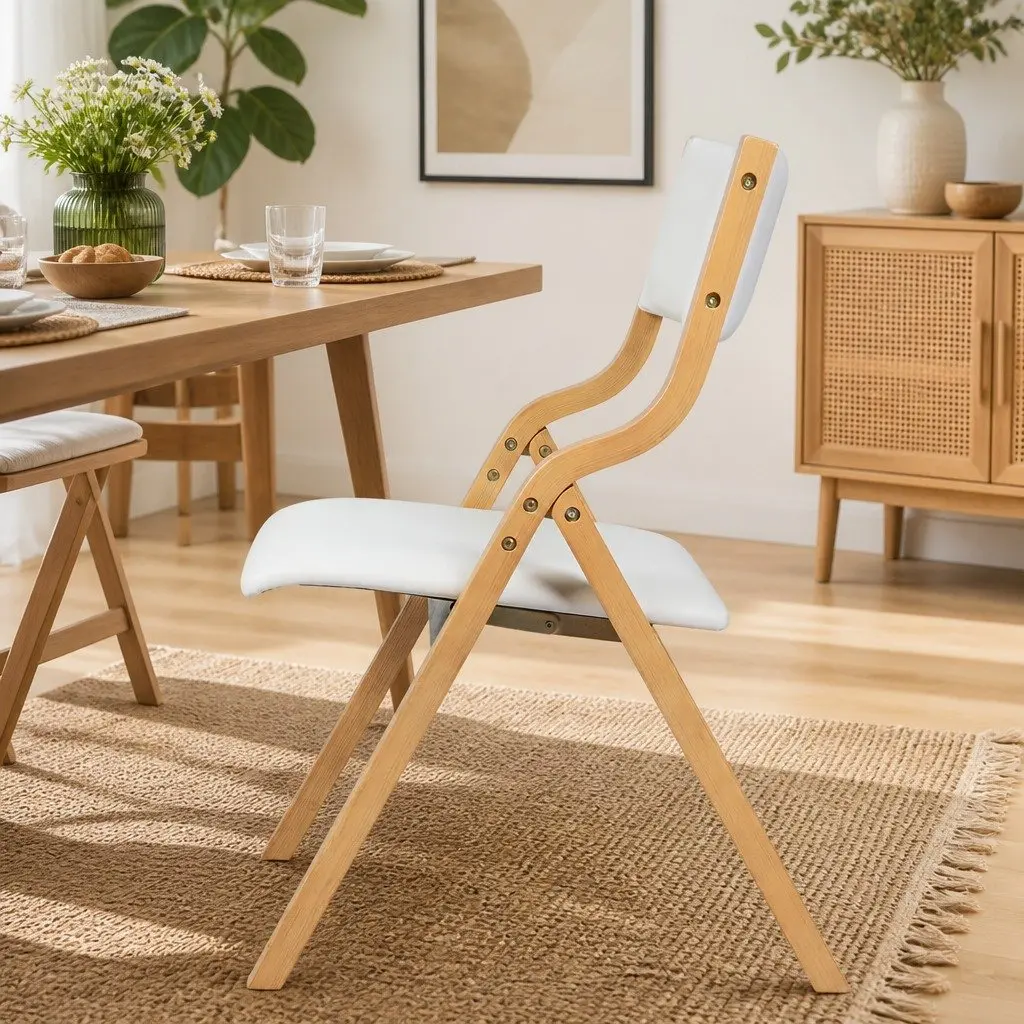 Set of 6 Folding Dining Chairs in Beige