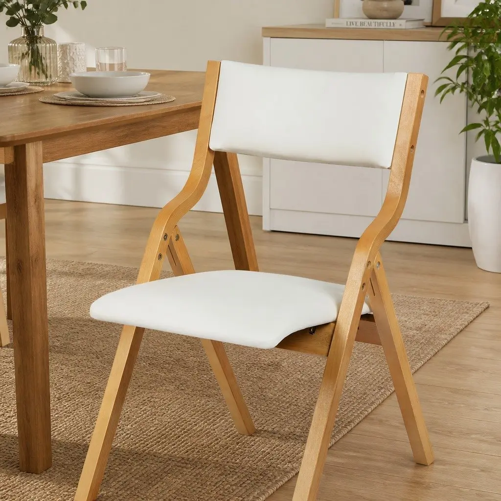 Set of 6 Folding Dining Chairs in Beige
