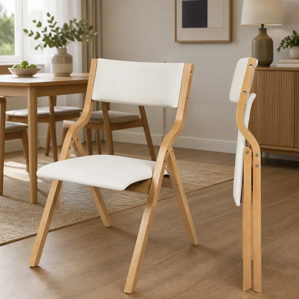 Set of 6 Folding Dining Chairs in Beige