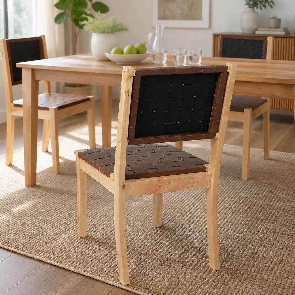 Dining Chairs Set of 4 Beech Wood PU Leather Seat Tan