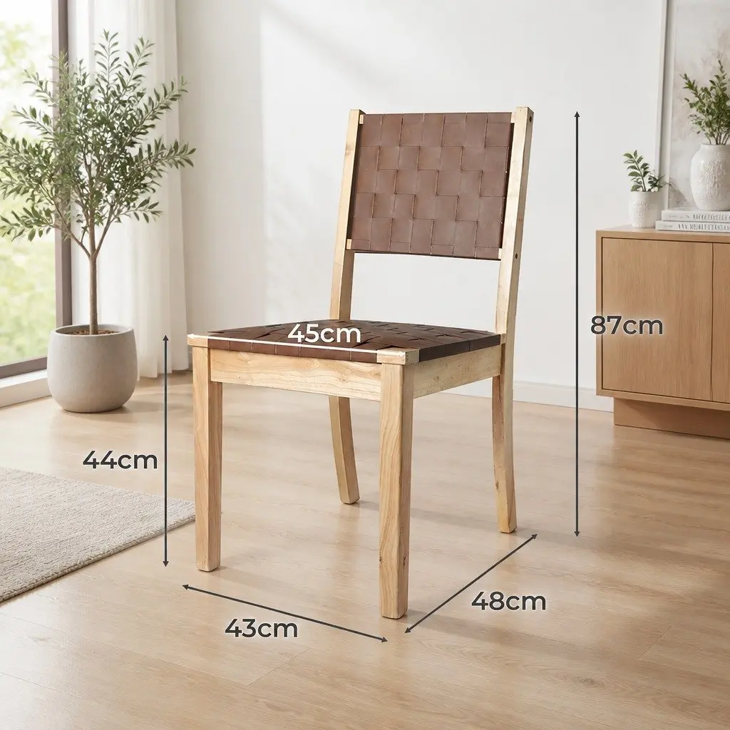 Dining Chairs Set of 8 PU Leather Tan Solid Beech Wood Frame Accent Kitchen Lounge