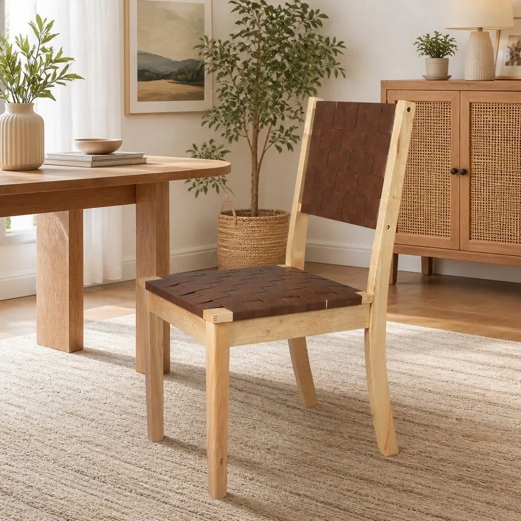 Dining Chairs Set of 8 PU Leather Tan Solid Beech Wood Frame Accent Kitchen Lounge