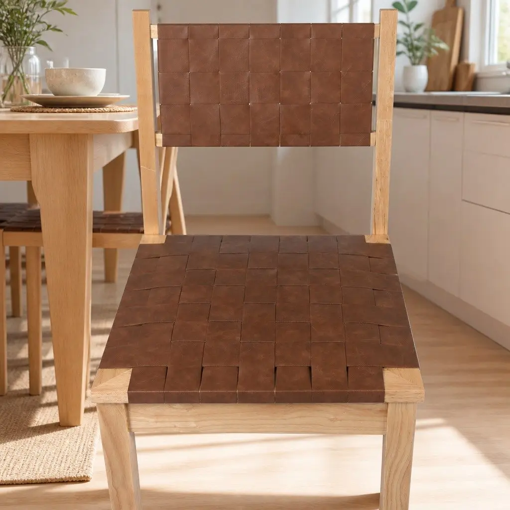 Dining Chairs Solid Wood Frame Leatherette Seat Tan 2 Piece