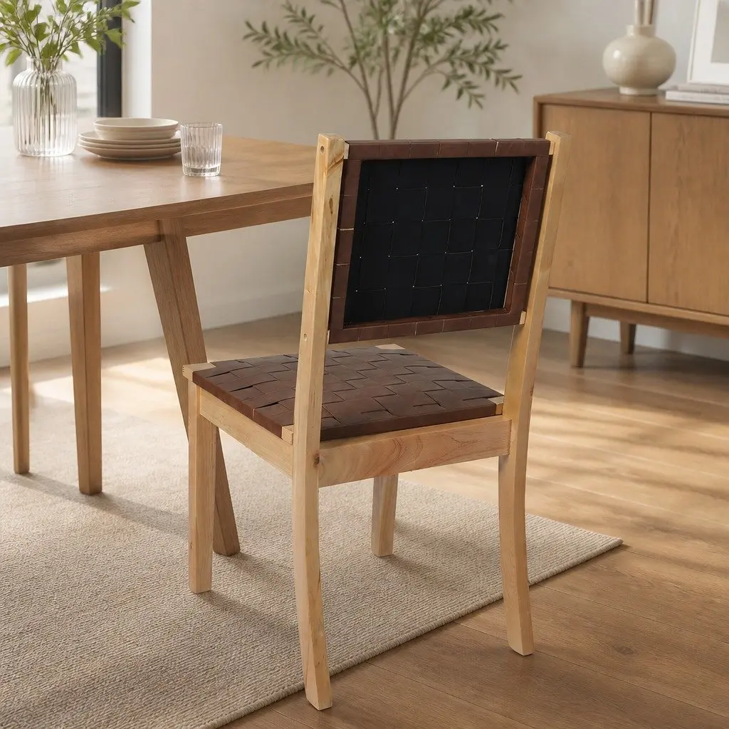 Dining Chairs Solid Wood Frame Leatherette Seat Tan 2 Piece