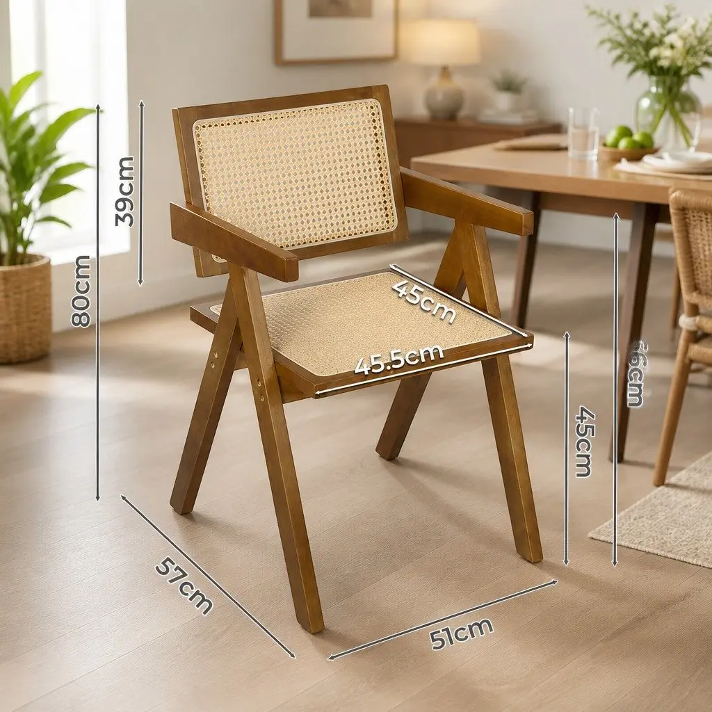 Dining Chair with Rattan and Wood
