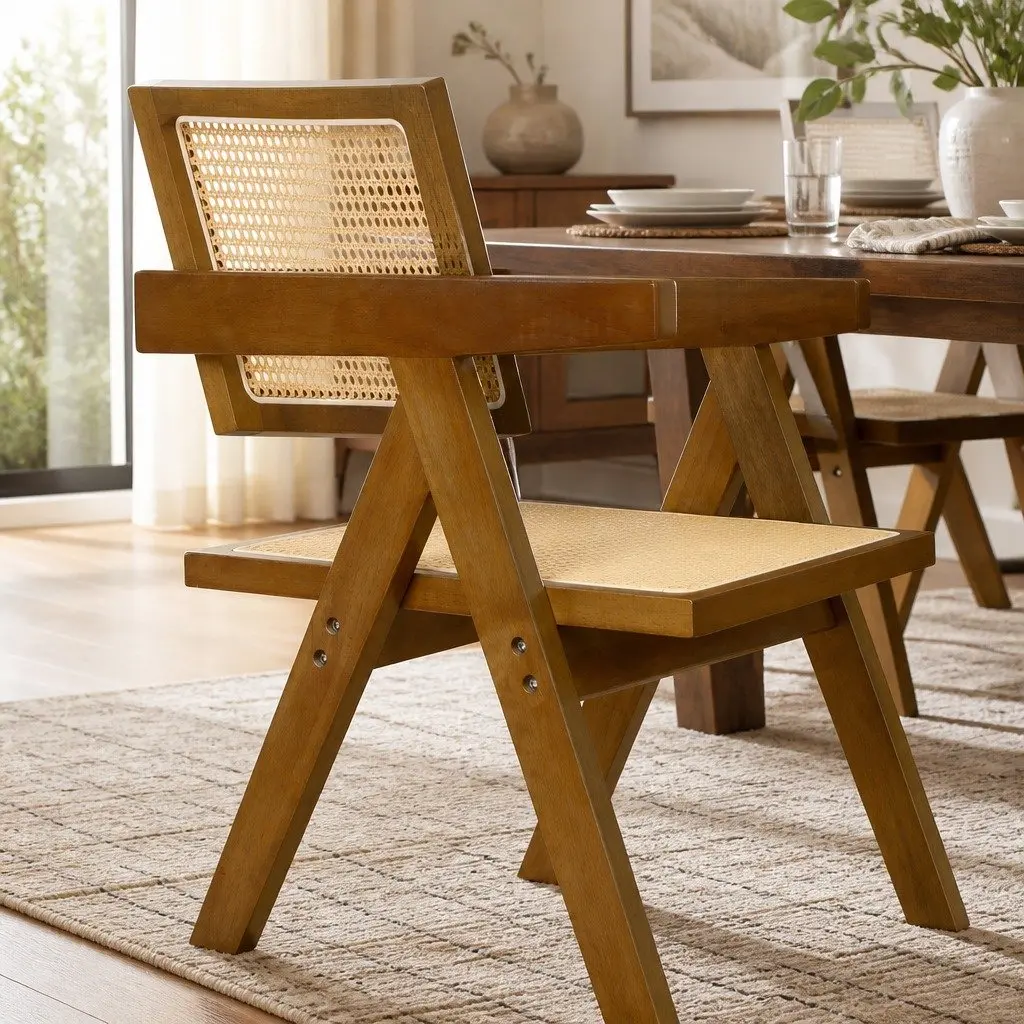Dining Chair with Rattan and Wood