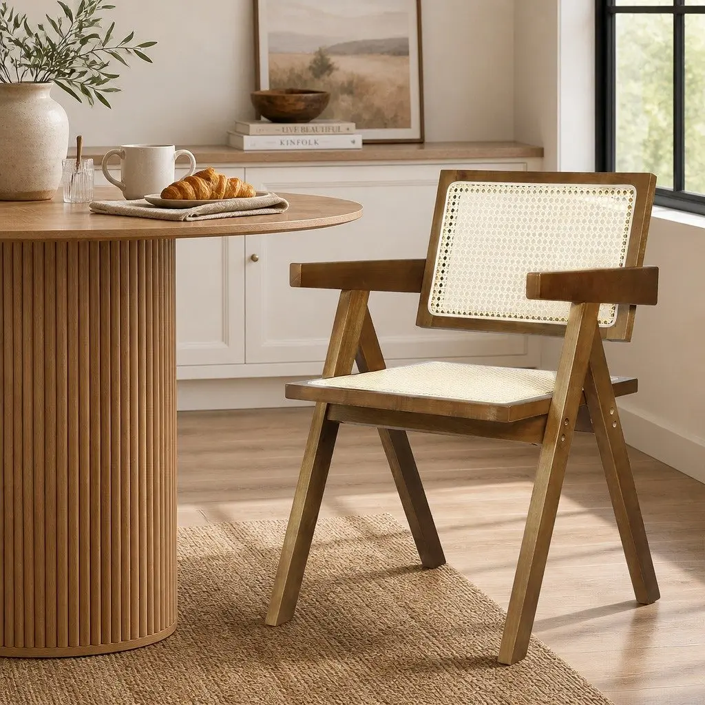 Dining Chair with Rattan and Wood