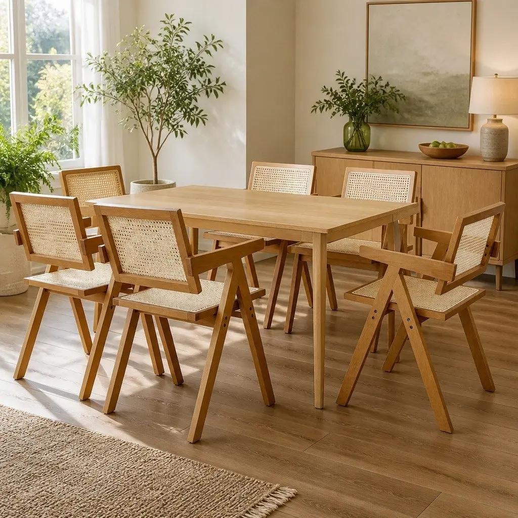 Dining Chair with Rattan and Wood
