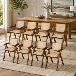 Dining Chair with Rattan Weave and Walnut Frame
