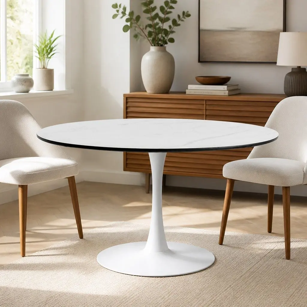 Dining Table Round Lacquered Wooden Top 120cm