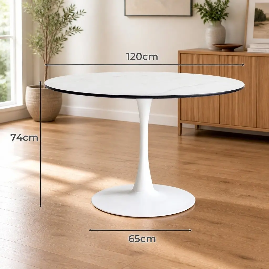 Dining Table Round Lacquered Wooden Top 120cm
