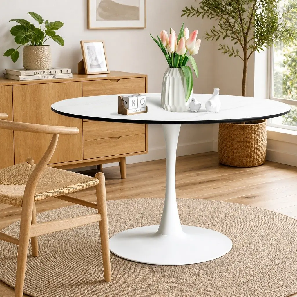 Dining Table Round Lacquered Wooden Top 120cm