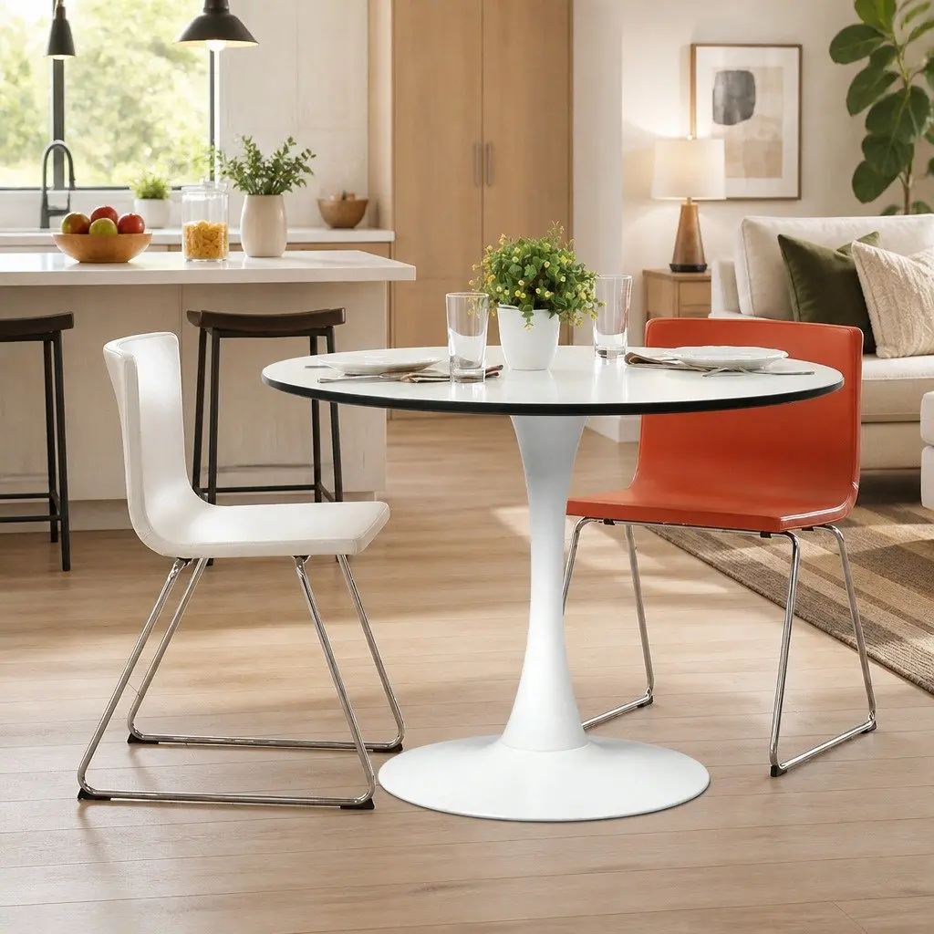 Dining Table 4 Person White Round Kitchen Furniture Indoor Outdoor Home
