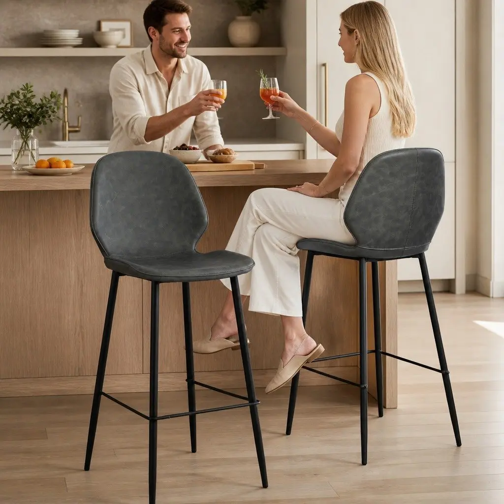 Bar Stools Counter Height Grey Seat Kitchen Island Dining Chair Set 2