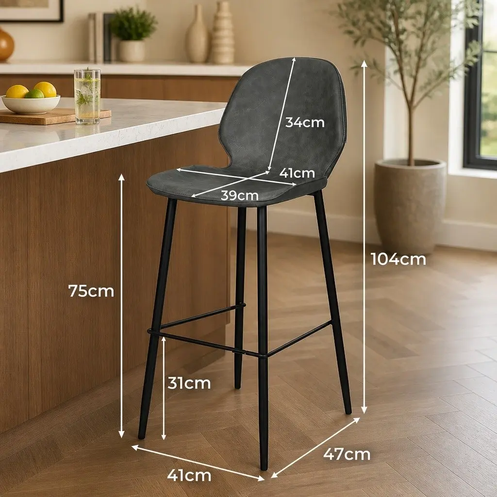 Bar Stools Counter Height Grey Seat Kitchen Island Dining Chair Set 2