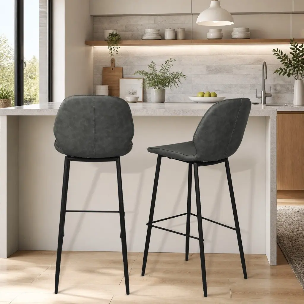 Bar Stools Counter Height Grey Seat Kitchen Island Dining Chair Set 2