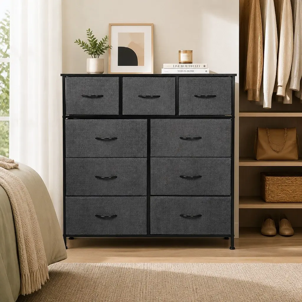 Chest of Drawers Storage Cabinet 9 Drawer Tallboy Dresser Organiser Unit