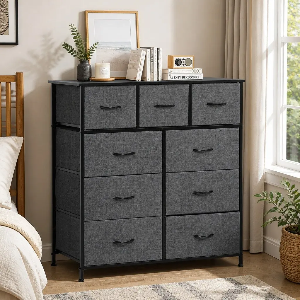 Chest of Drawers Storage Cabinet 9 Drawer Tallboy Dresser Organiser Unit