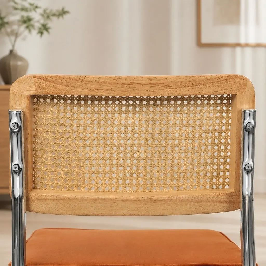 Dining Chairs Rattan Backrest Velvet Padded Seat Kitchen Lounge Furniture Set