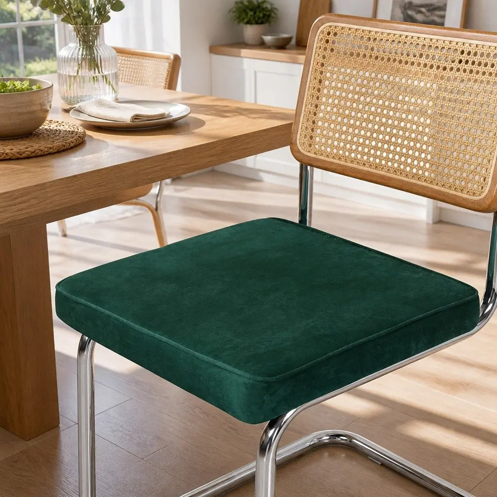 Dining Chairs Set of 6 Cantilever Steel Frame Woven PE Backrest Velvet Padded Seat