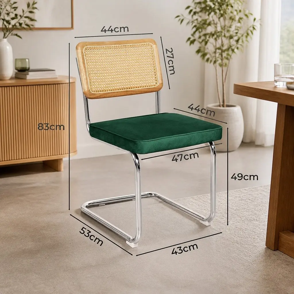 Rattan Dining Chairs Set of 8 Cantilevered Steel Frame Padded Seat Kitchen