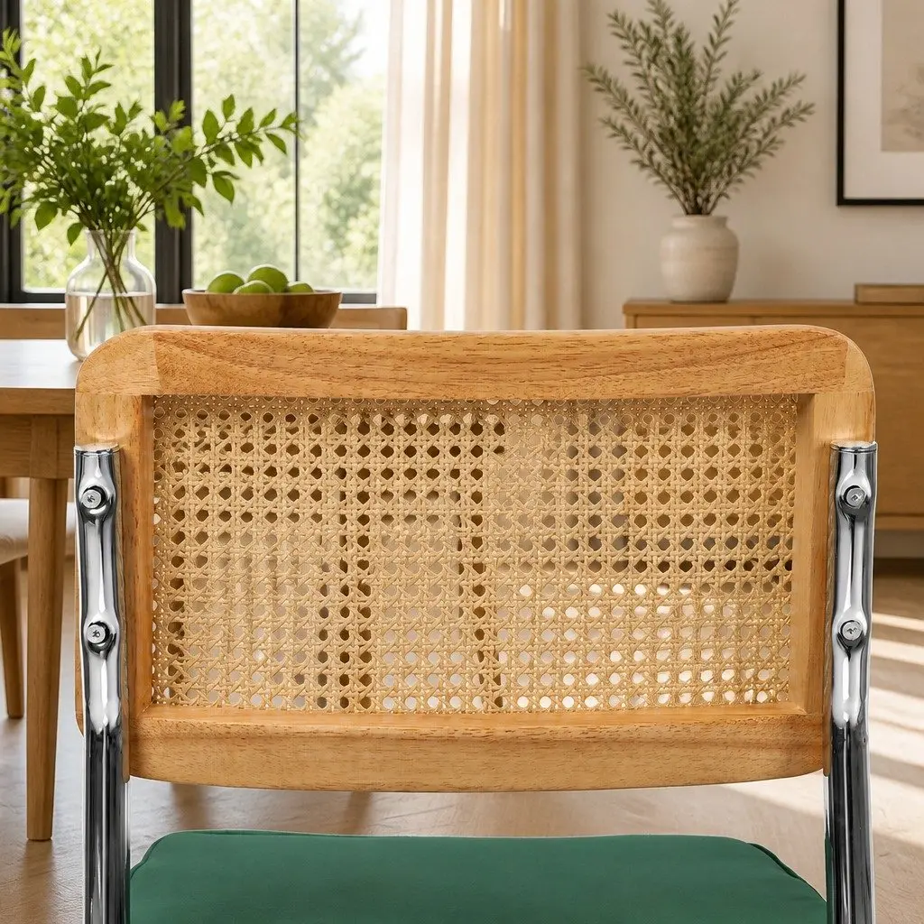 Rattan Dining Chairs Set of 8 Cantilevered Steel Frame Padded Seat Kitchen