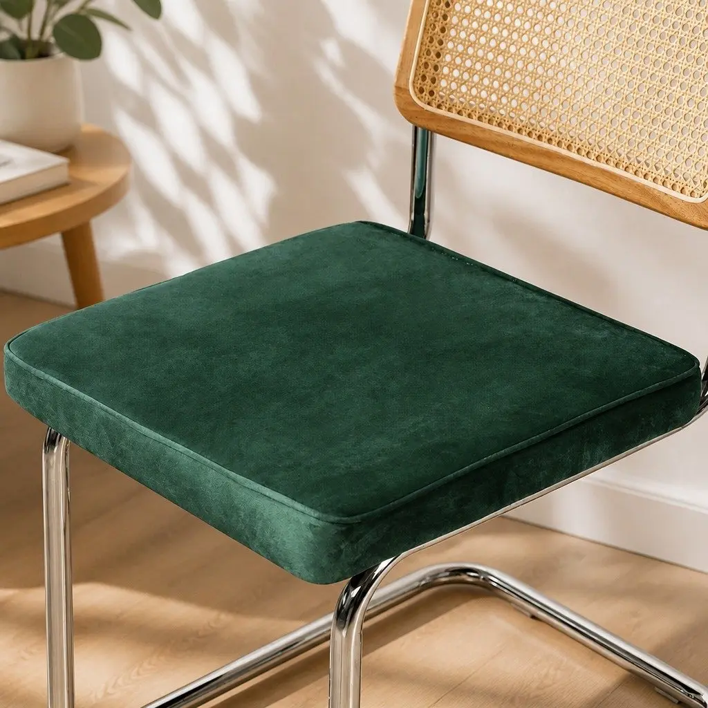 Dining Chairs Rattan Backrest Padded Seat Steel Frame Green Natural
