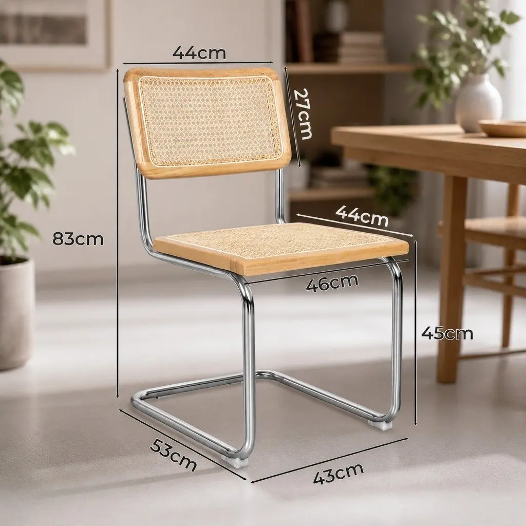8 Piece Woven Rattan Seat Dining Chairs Set Natural Colour Cantilever Steel Frame