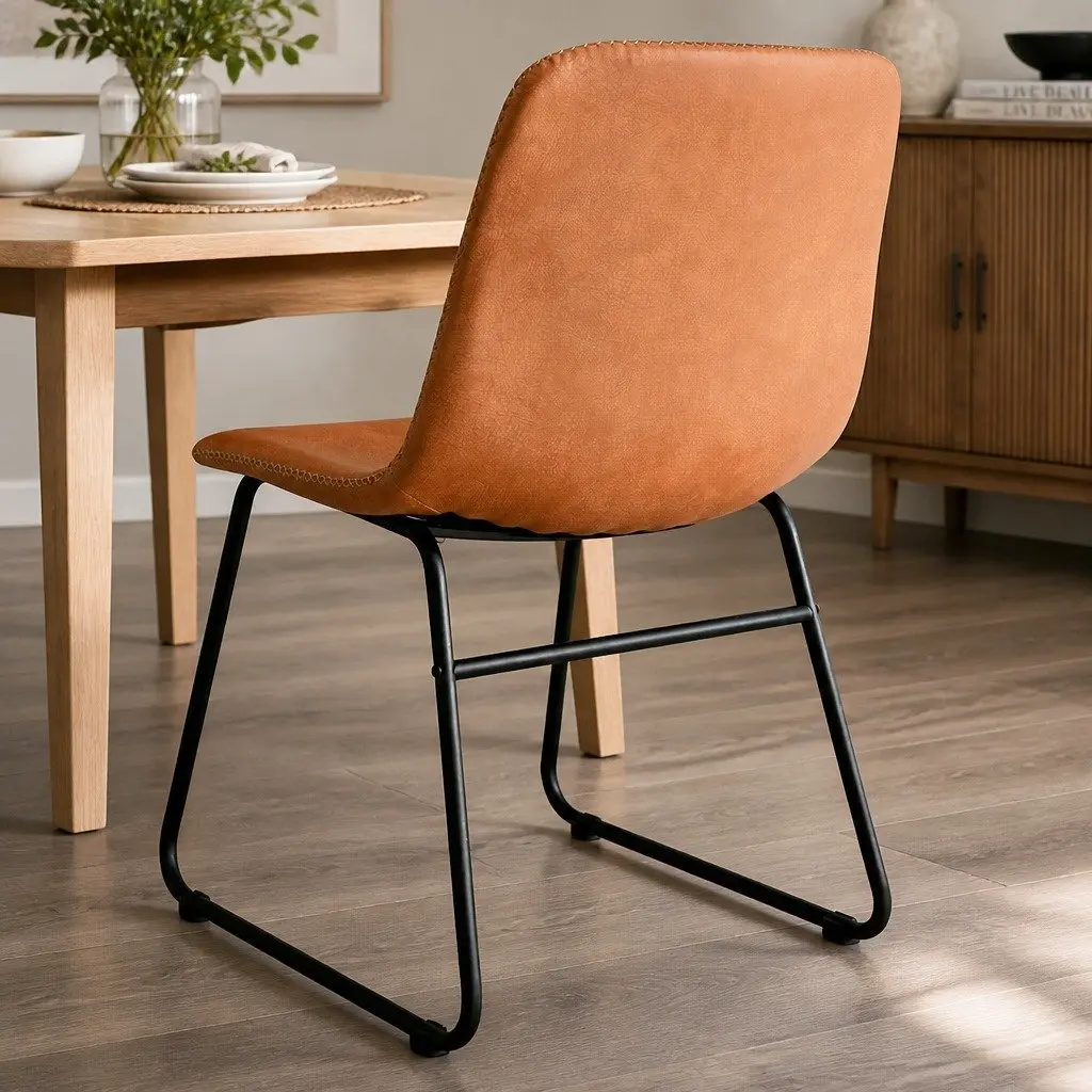 Set of 8 Ergonomic Dining Chairs Padded PU Leather Upholstered Kitchen Seating Brown