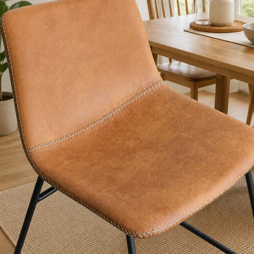 Set of 8 Ergonomic Dining Chairs Padded PU Leather Upholstered Kitchen Seating Brown