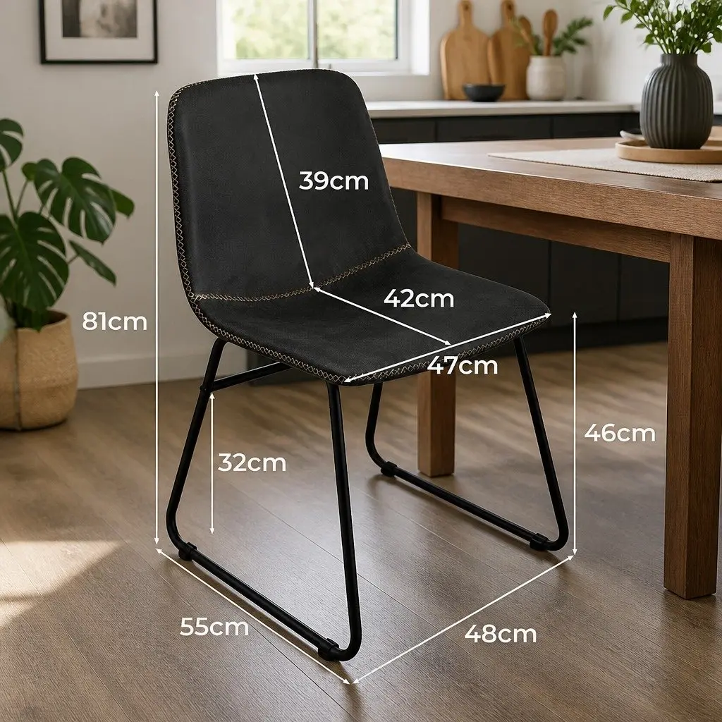 Dining Chairs Set of 2 Retro Kitchen Seat Black Faux Leather Ergonomic