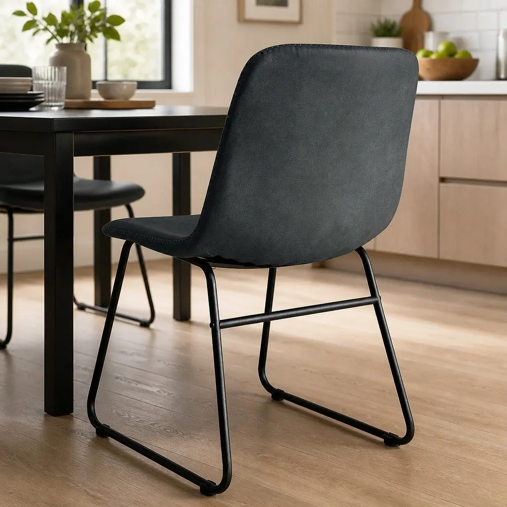 Dining Chairs Set of 2 Retro Kitchen Seat Black Faux Leather Ergonomic
