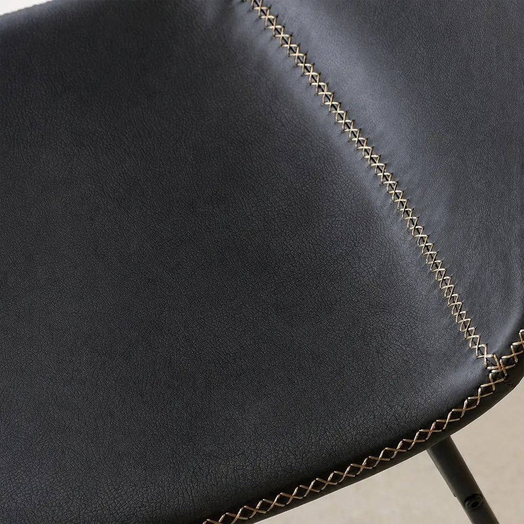 Dining Chairs Set of 2 Retro Kitchen Seat Black Faux Leather Ergonomic
