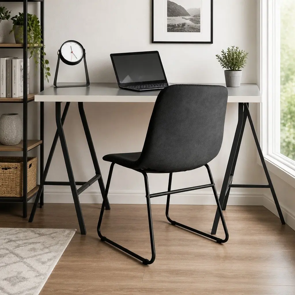 Dining Chairs Set of 2 Retro Kitchen Seat Black Faux Leather Ergonomic