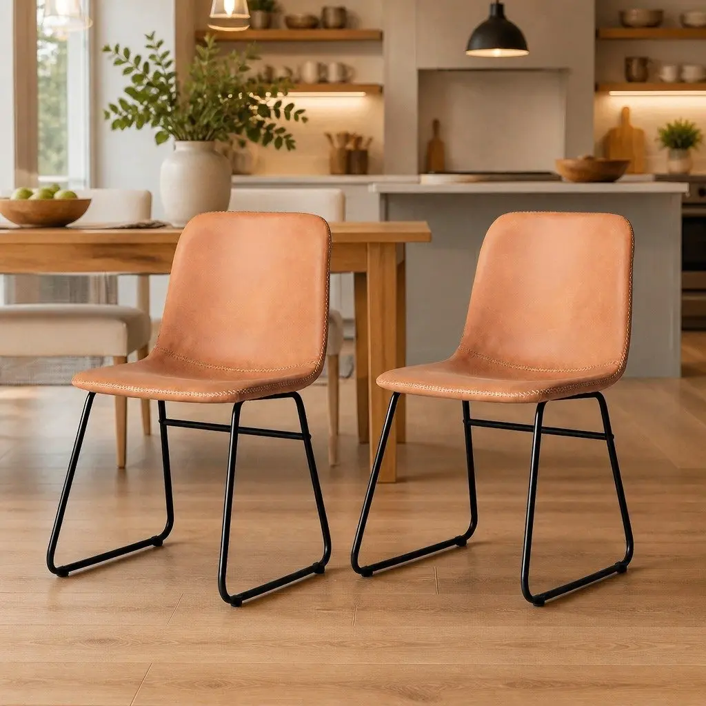 Dining Chairs Retro Style Faux Leather Brown Set of 2