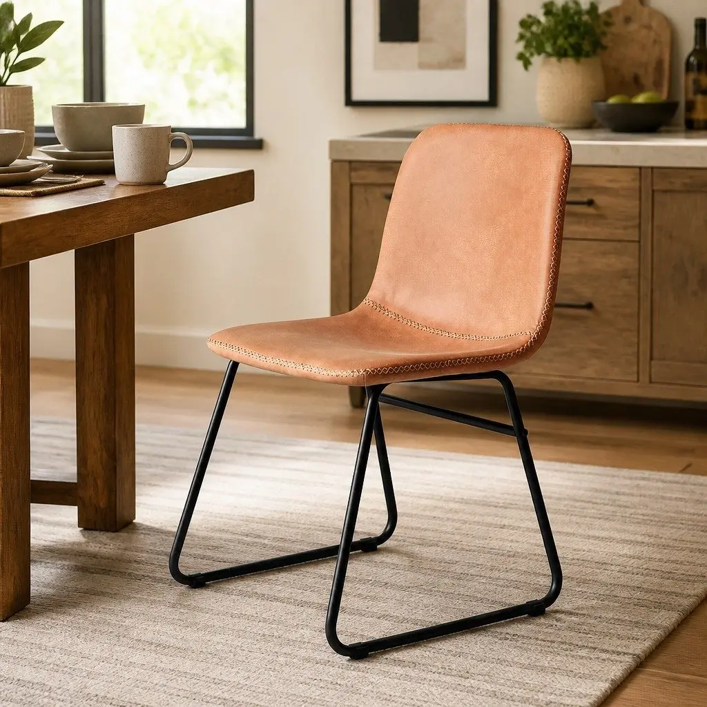 Dining Chairs Retro Style Faux Leather Brown Set of 2