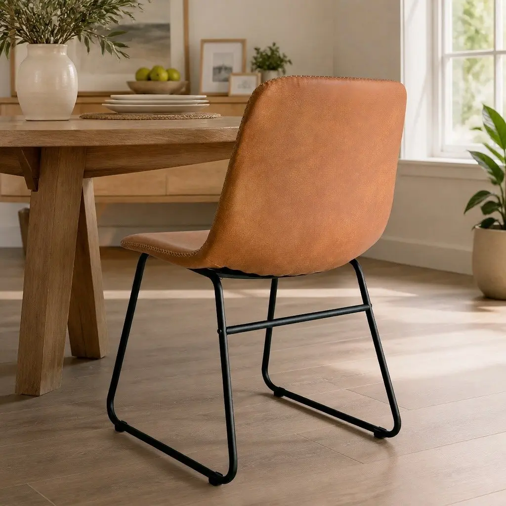 Dining Chairs Retro Style Faux Leather Brown Set of 2
