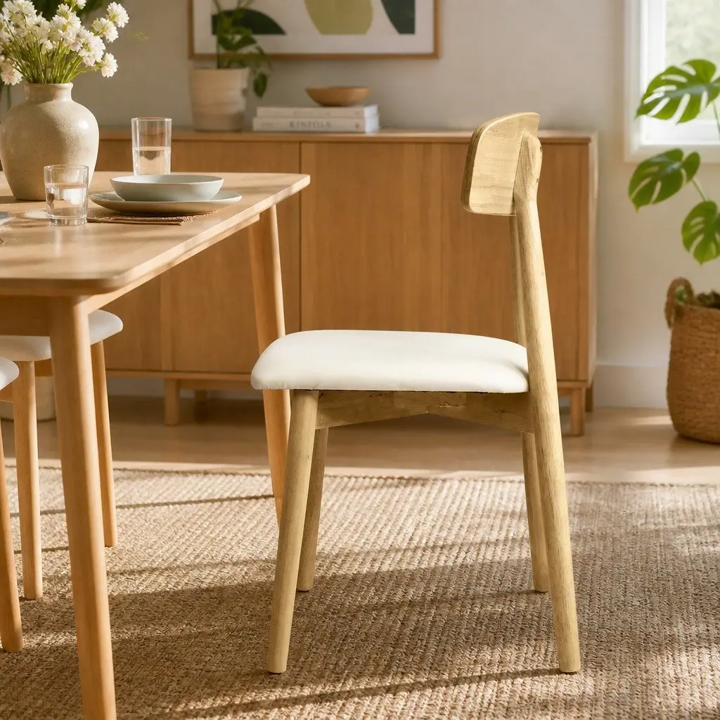 Dining Chairs Set of 8 Ergonomic Curved Backrest PU Leather Seat Rubberwood Frame