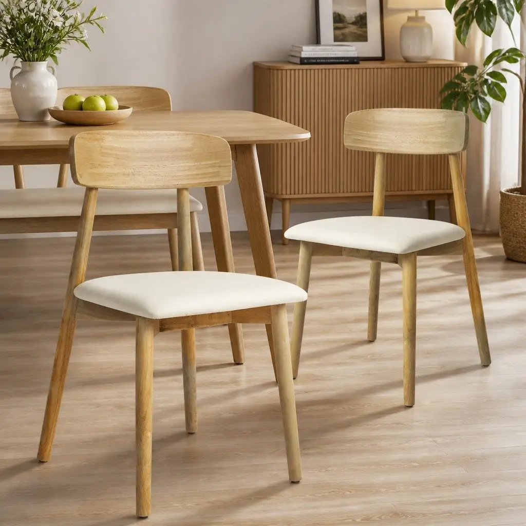 Dining Chairs Set of 8 Ergonomic Curved Backrest PU Leather Seat Rubberwood Frame