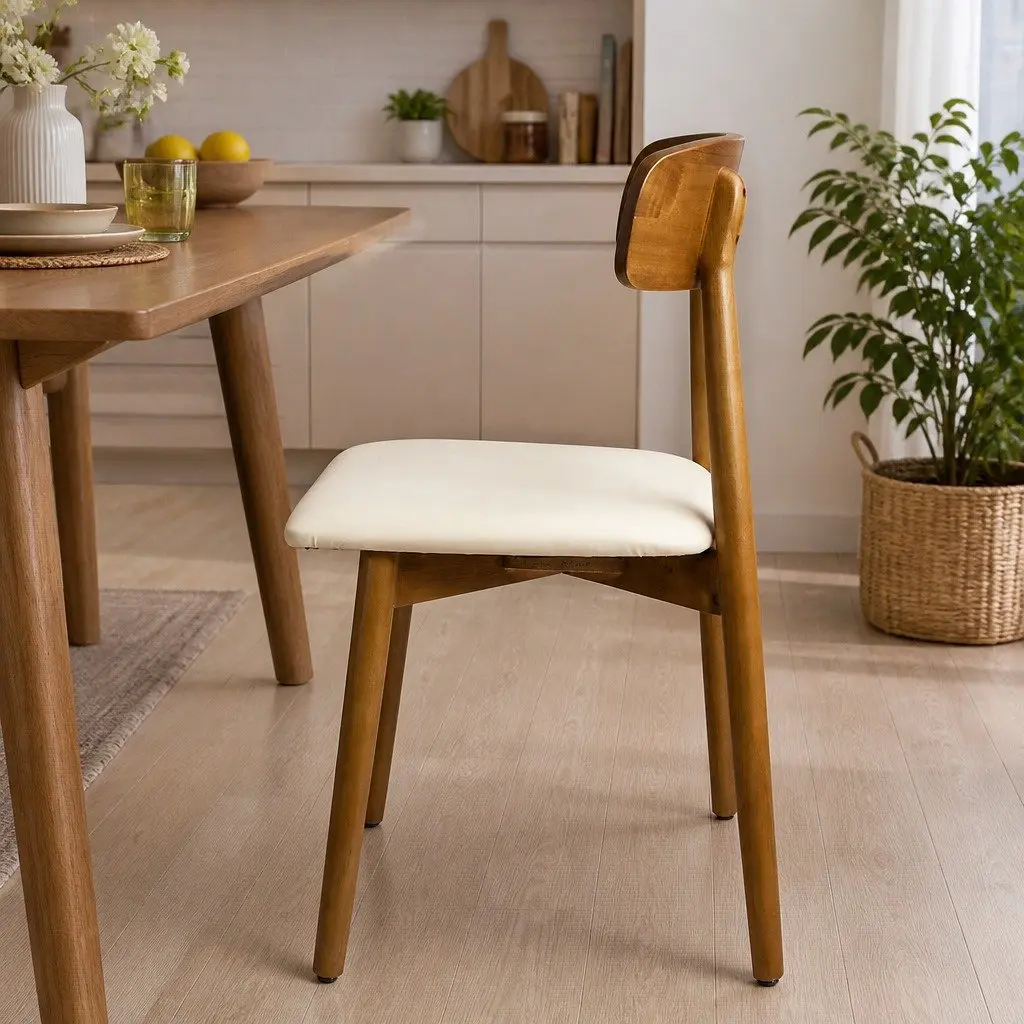 Dining Chairs Set of 6 Ergonomic Curved Backrest PU Leather Cushioned Seat Rubber Wood Frame