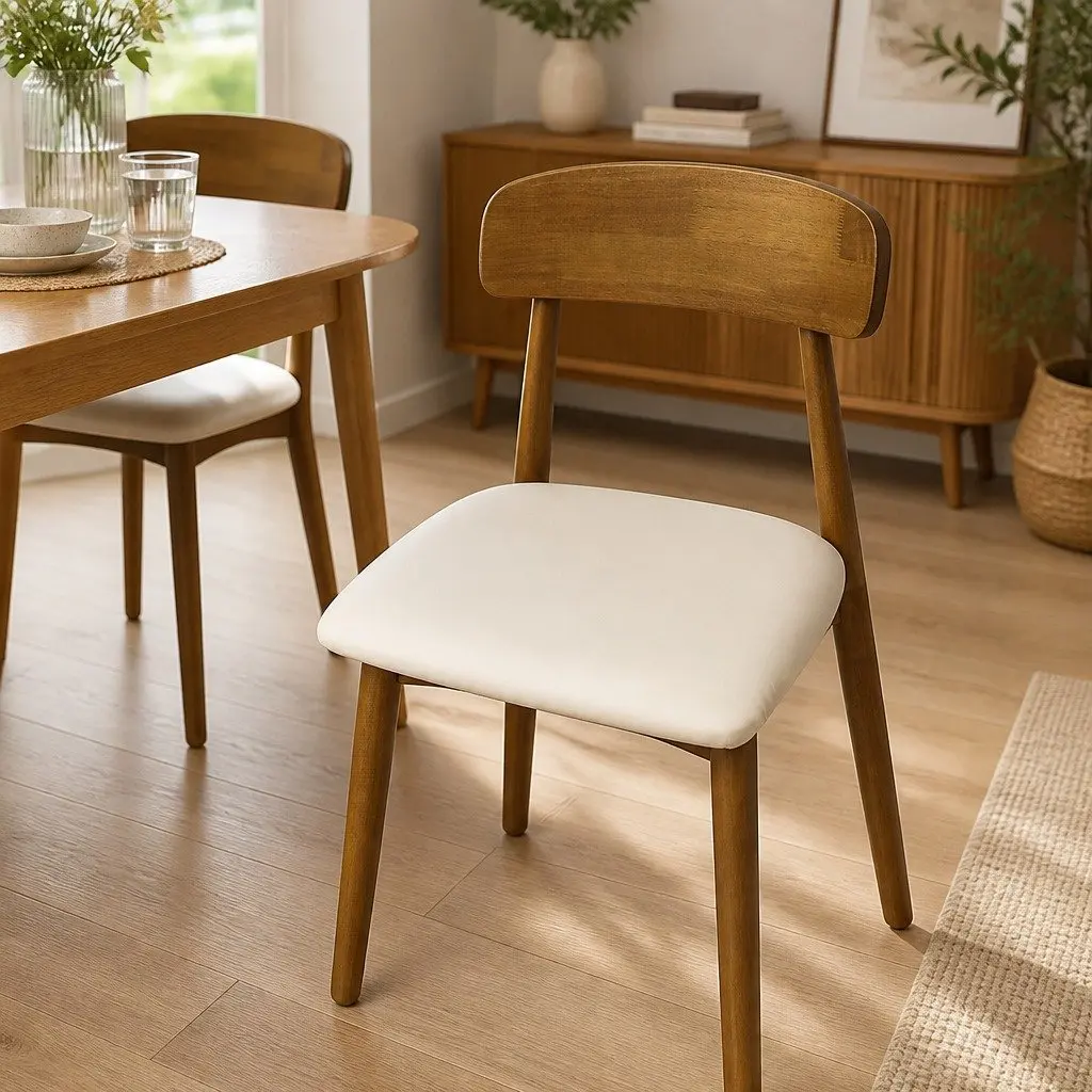 Dining Chairs Set of 6 Ergonomic Curved Backrest PU Leather Cushioned Seat Rubber Wood Frame