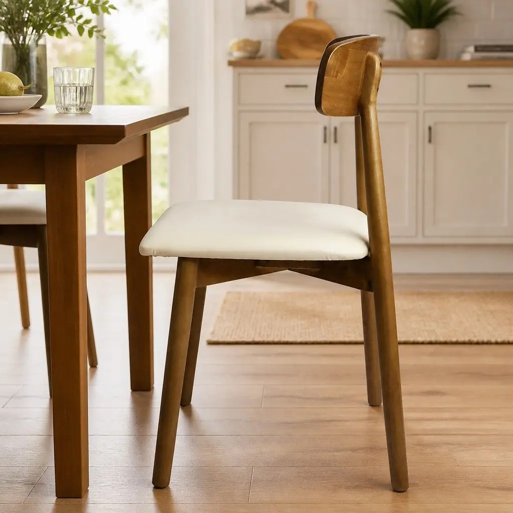 Dining Chairs Set of 8 Kitchen Seat Rubber Wood PU Leather Ergonomic Curved