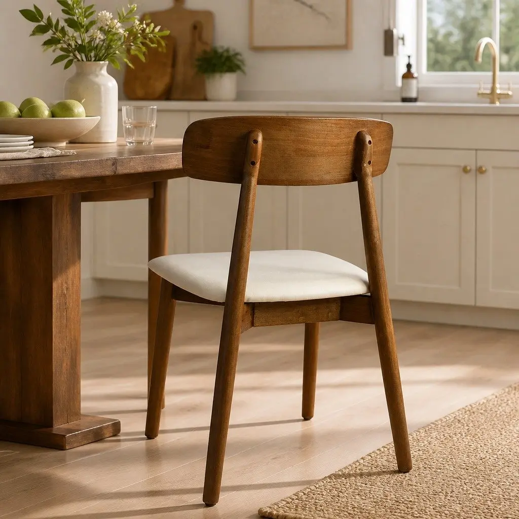 Dining Chairs Set of 2 Walnut Wooden Ergonomic Curved Backrest