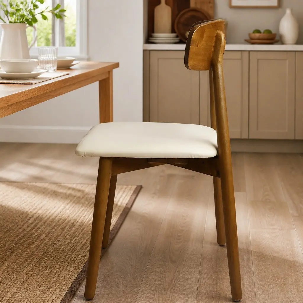 Dining Chairs Set of 2 Walnut Wooden Ergonomic Curved Backrest