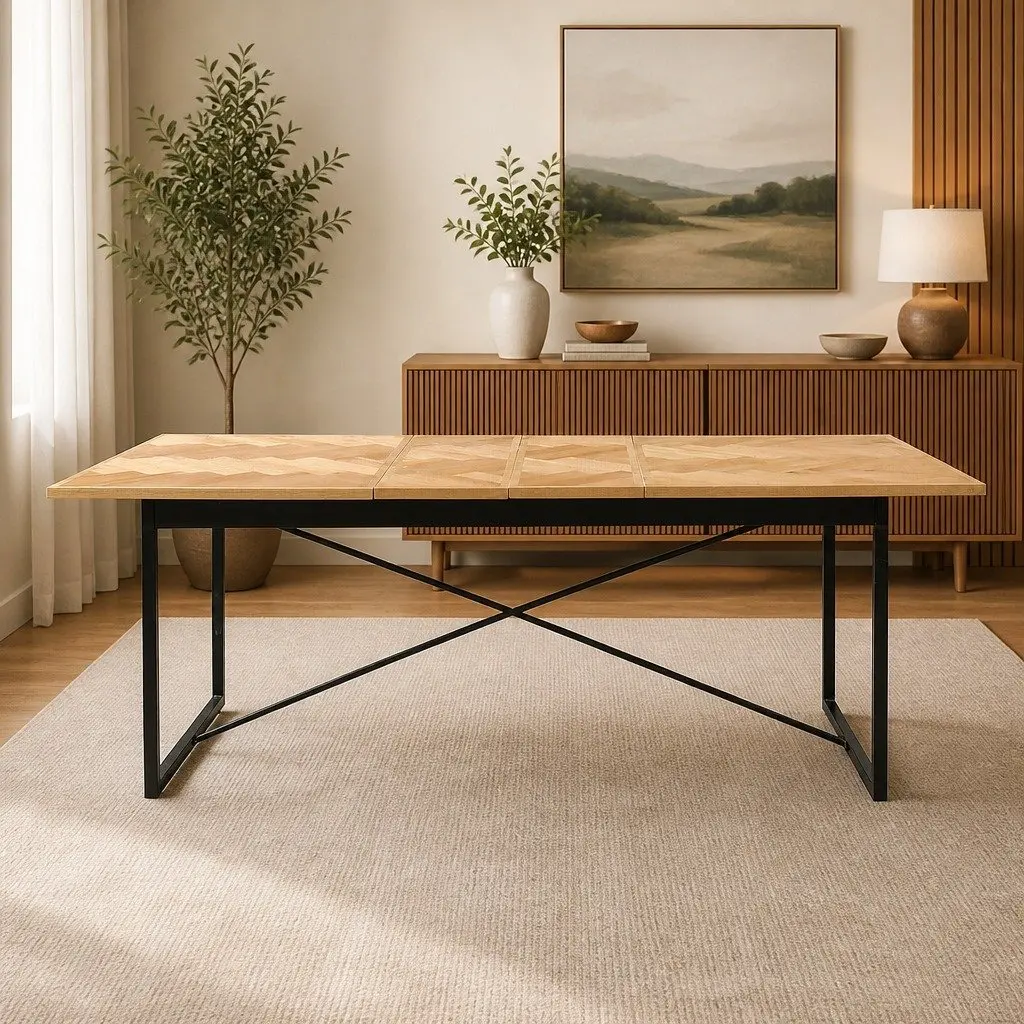 Extendable Dining Table Rectangle Kitchen 1.5m to 2.1m Seats Up to 10 People