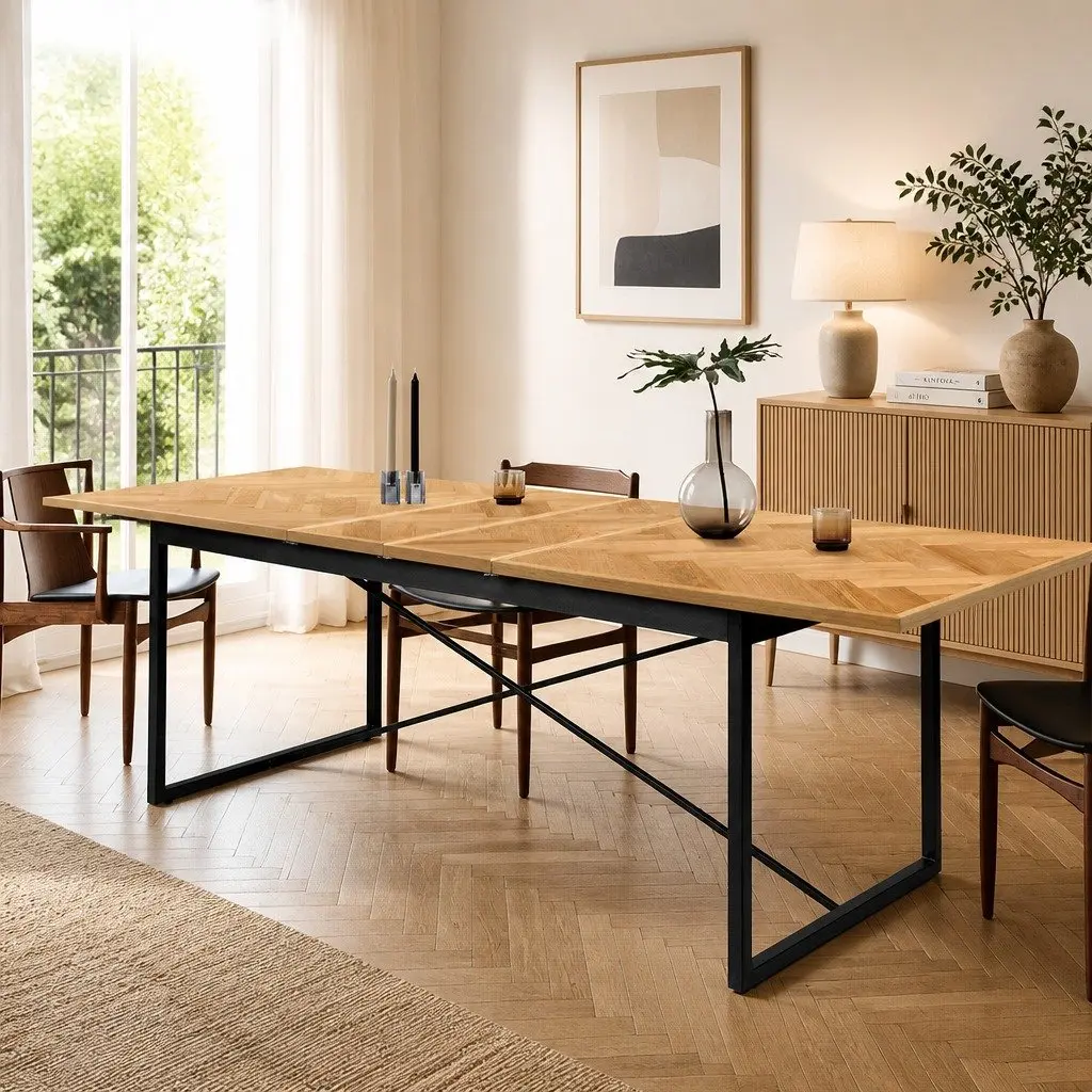 Extendable Dining Table Rectangle Kitchen 1.5m to 2.1m Seats Up to 10 People
